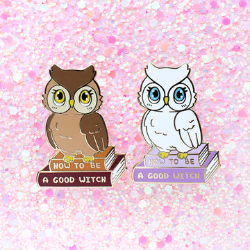 Snowy White and Brown Owl Enamel Pins