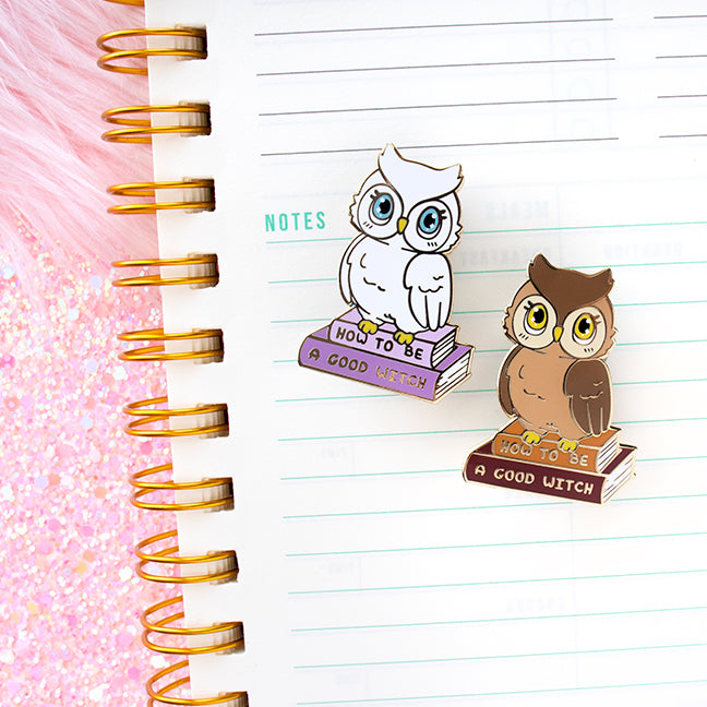 Snowy White and Brown Owl Enamel Pins