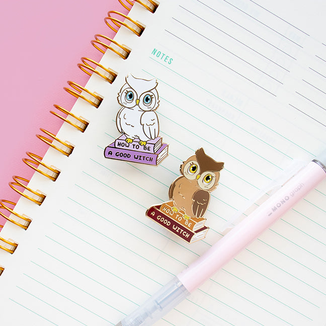 Snowy White and Brown Owl Enamel Pins