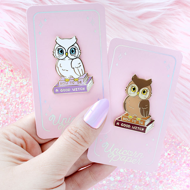 Snowy White and Brown Owl Enamel Pins