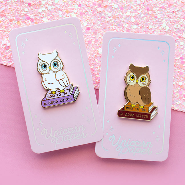 Snowy White and Brown Owl Enamel Pins