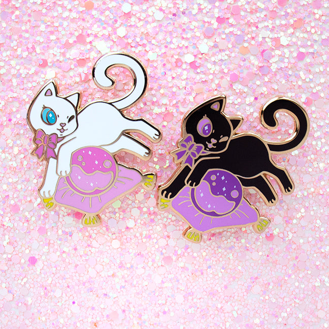 Black and White Cat Familiar Enamel Pins