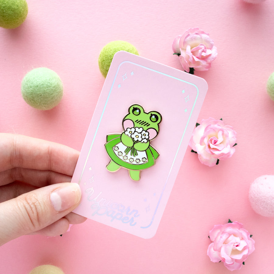 Shy Frog Enamel Pin