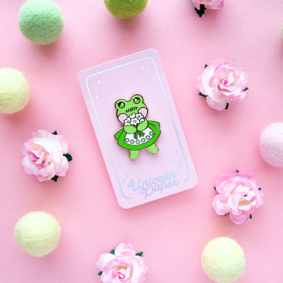 Shy Frog Enamel Pin