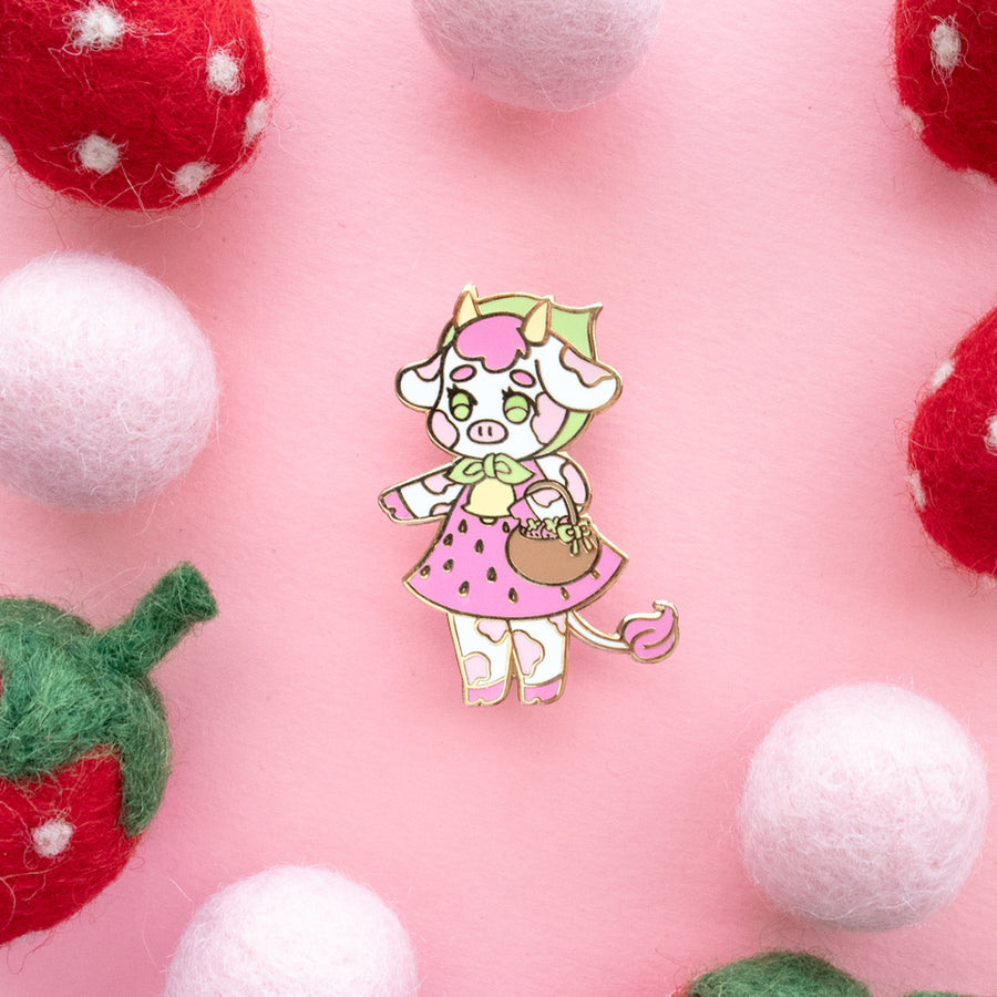 Strawberry Cow Enamel Pin