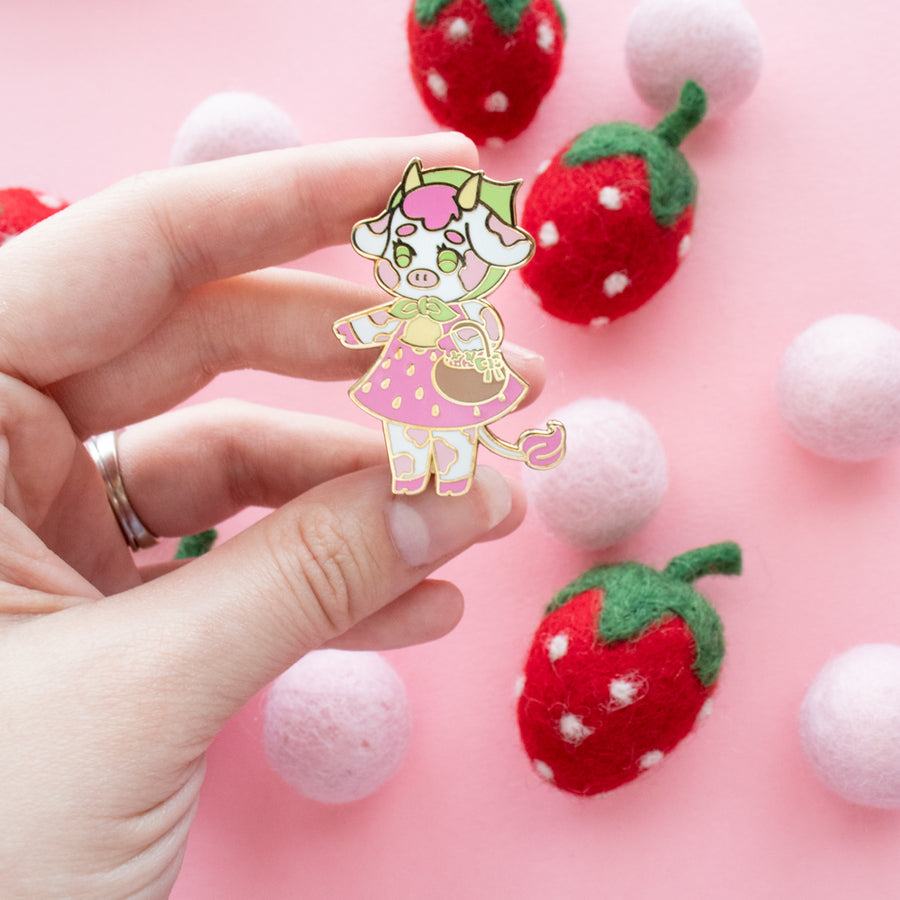 Strawberry Cow Enamel Pin