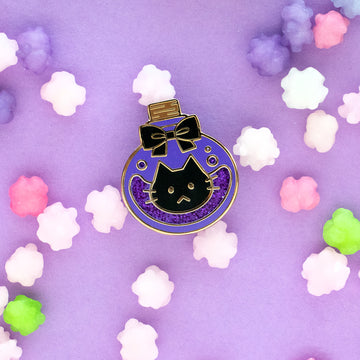 Spooky Cat Potion Bottle Enamel Pin