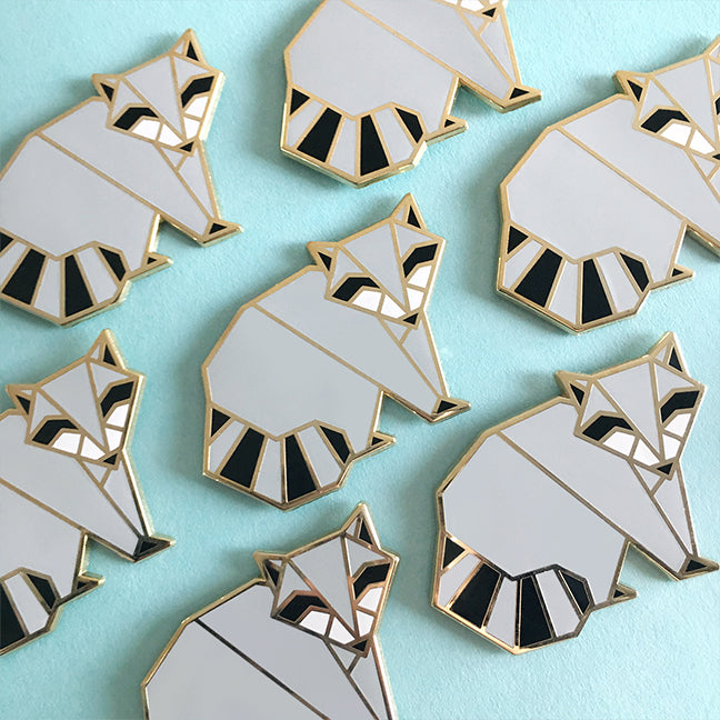 Origami Raccoon Enamel Pin