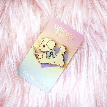 Stabby Golden Puppy Enamel Pin